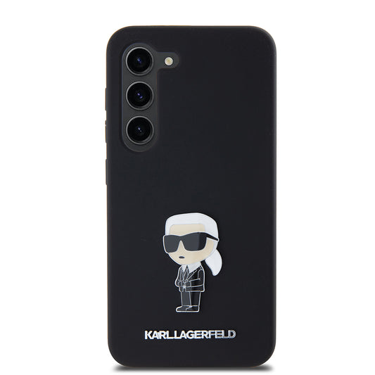 Puzdro pre Samsung Galaxy S23 S911, Karl Lagerfeld, Silicone Ikonik Karl Metal, Čierne