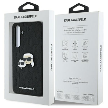 Case for Samsung Galaxy S24 FE S721, Karl Lagerfeld, Monogram Karl & Choupette's Heads, Black