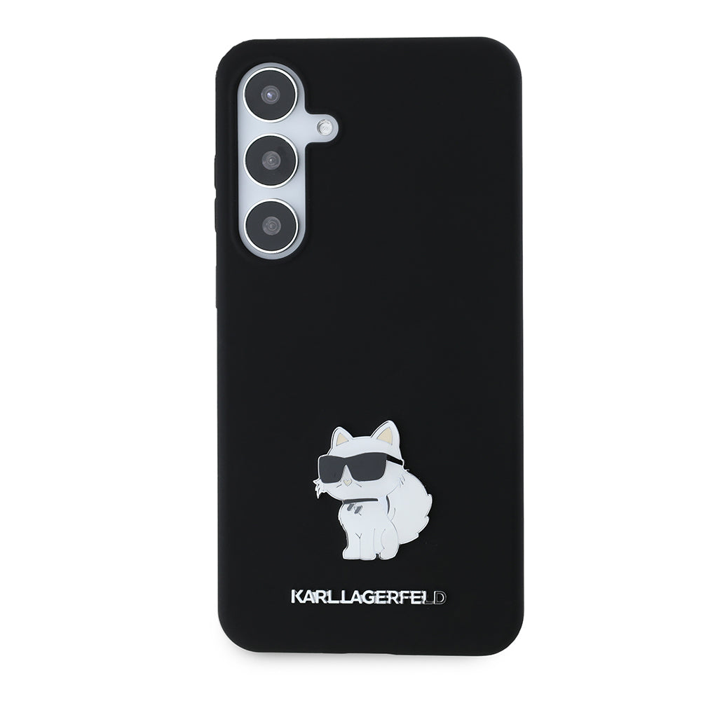 Puzdro pre Samsung Galaxy S24+ S926, Karl Lagerfeld, Silicone Choupette Metal, Čierne
