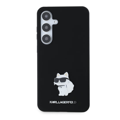 Puzdro pre Samsung Galaxy S24+ S926, Karl Lagerfeld, Silicone Choupette Metal, Čierne