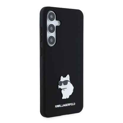 Puzdro pre Samsung Galaxy S24+ S926, Karl Lagerfeld, Silicone Choupette Metal, Čierne