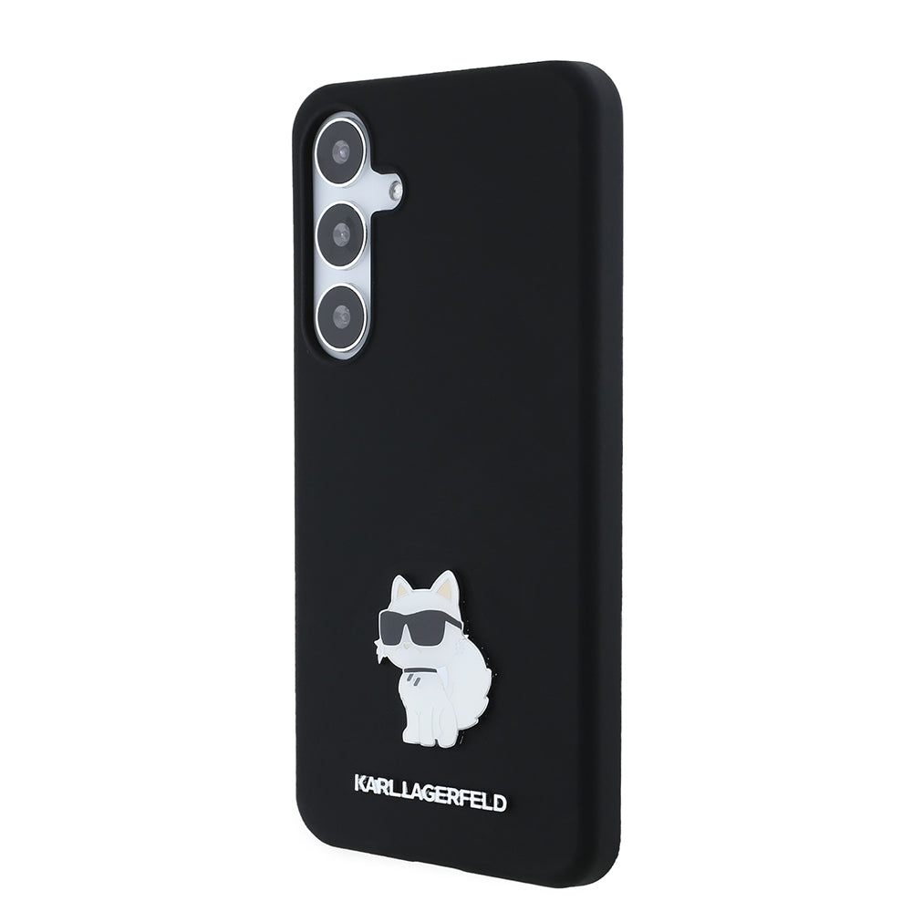 Puzdro pre Samsung Galaxy S24+ S926, Karl Lagerfeld, Silicone Choupette Metal, Čierne