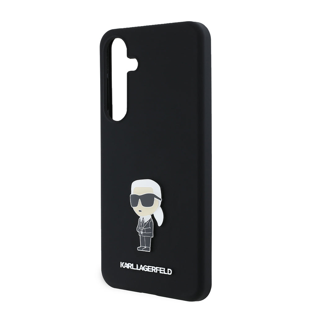Puzdro pre Samsung Galaxy S24+ S926, Karl Lagerfeld, Silicone Ikonik Karl Metal, Čierne