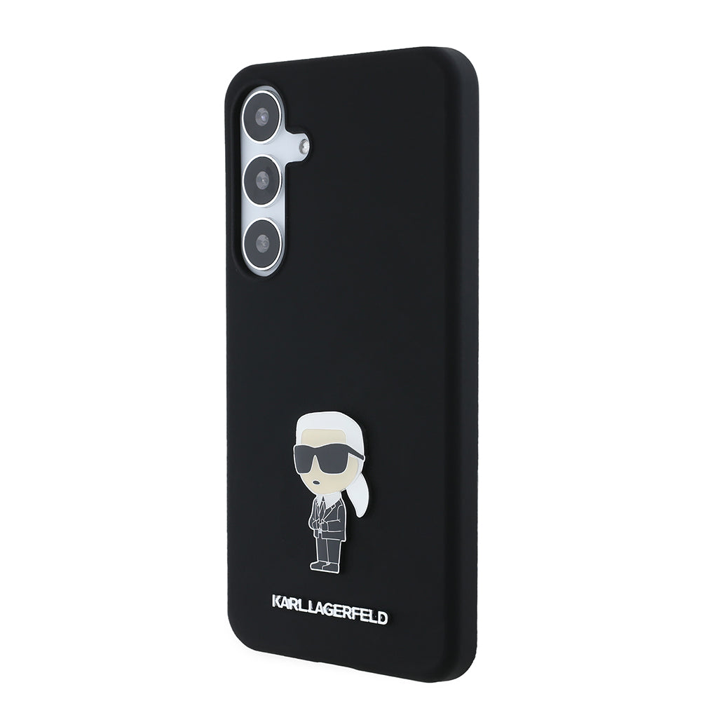 Puzdro pre Samsung Galaxy S24+ S926, Karl Lagerfeld, Silicone Ikonik Karl Metal, Čierne