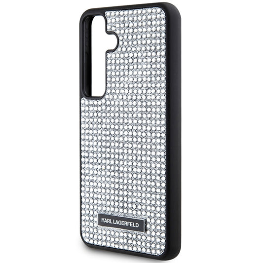 Puzdro pre Samsung Galaxy S24 S921, Karl Lagerfeld, Rhinestone Metal Plate, Strieborné