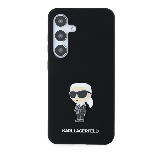 Puzdro pre Samsung Galaxy S24 S921, Karl Lagerfeld, Silicone Ikonik Karl Metal, Čierne