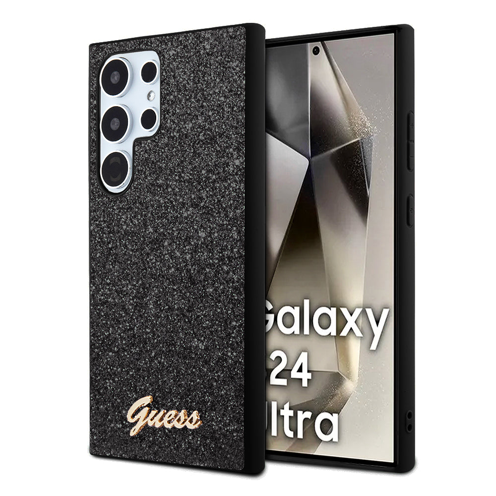 Puzdro pre Samsung Galaxy S24 Ultra S928, Guess, Glitter Script, Čierne