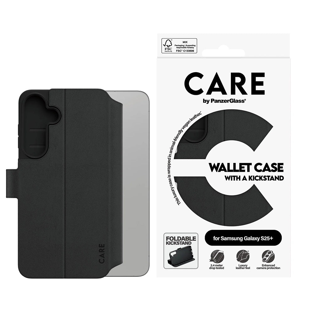 Puzdro pre Samsung Galaxy S25+ S936, PanzerGlass, Care Feature Kickstand Wallet, Čierne