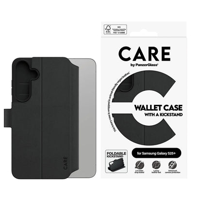 Puzdro pre Samsung Galaxy S25+ S936, PanzerGlass, Care Feature Kickstand Wallet, Čierne