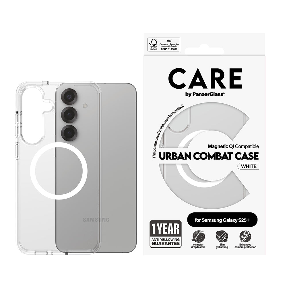 Case for Samsung Galaxy S25+ S936, PanzerGlass, Urban Combat Care, White Transparent