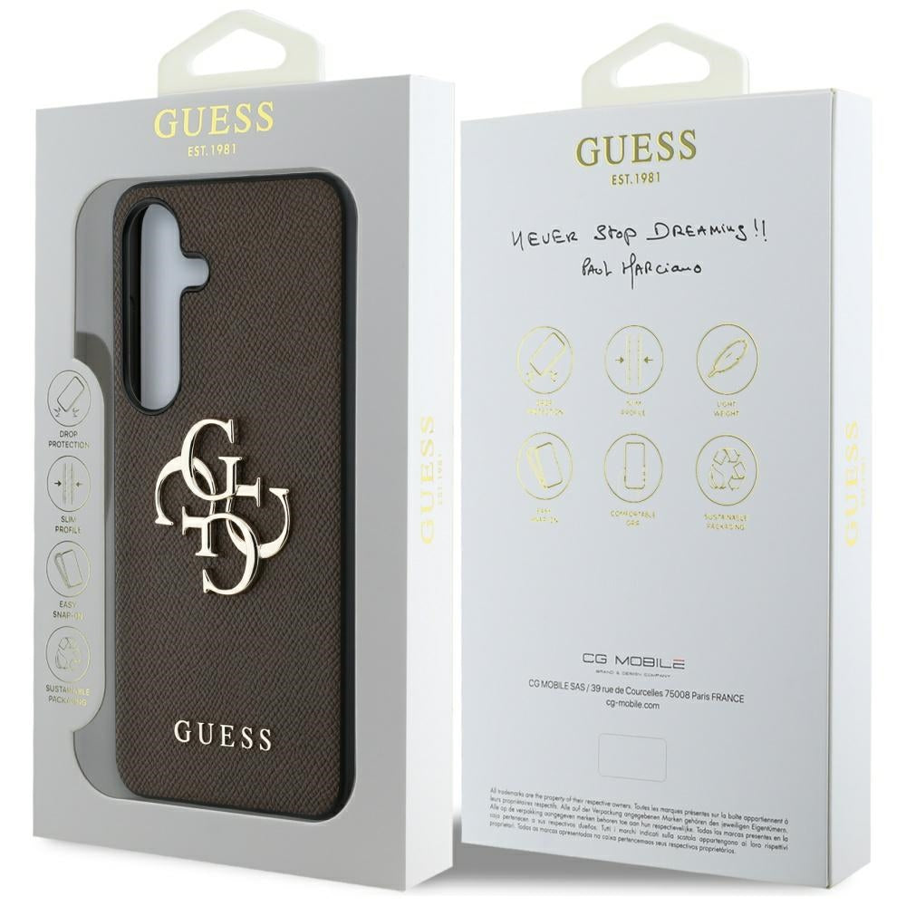 Puzdro pre Samsung Galaxy S25 S931, Guess, 4G Grained Big and Classic Logo, Hnedá