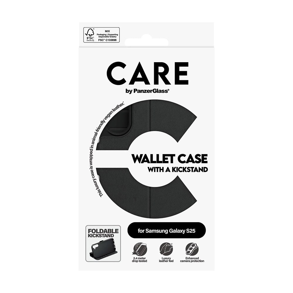 Puzdro pre Samsung Galaxy S25 S931, PanzerGlass, Care Feature Kickstand Wallet, Čierne
