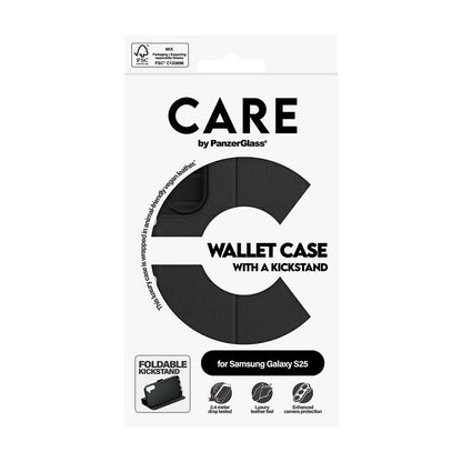 Puzdro pre Samsung Galaxy S25 S931, PanzerGlass, Care Feature Kickstand Wallet, Čierne