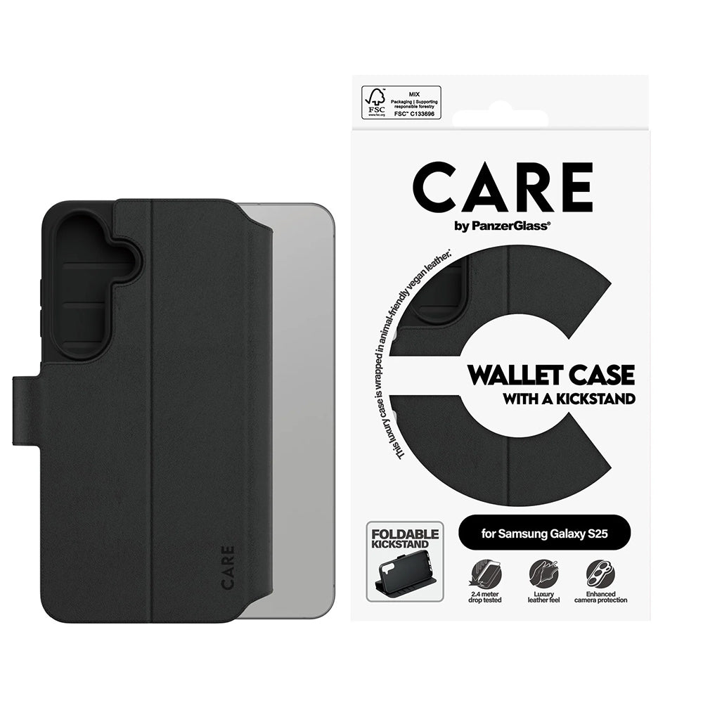Puzdro pre Samsung Galaxy S25 S931, PanzerGlass, Care Feature Kickstand Wallet, Čierne