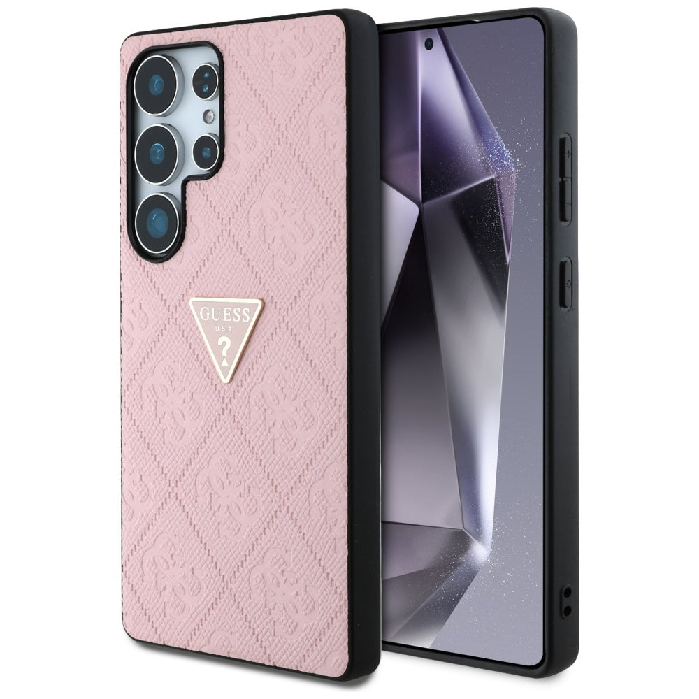 Puzdro pre Samsung Galaxy S25 Ultra S938, Guess, Grained Hot Stamp 4G Triangle, Ružové