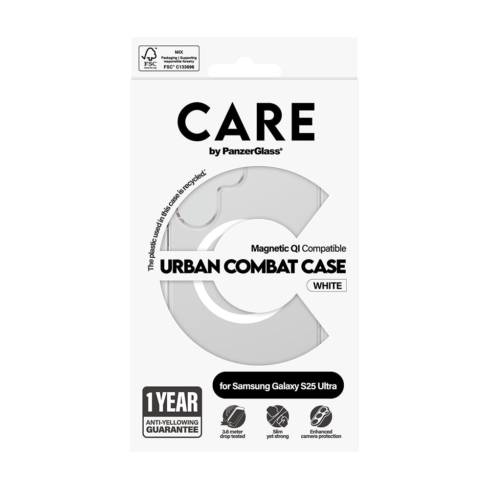 Case for Samsung Galaxy S25 Ultra S938, PanzerGlass, Urban Combat Care, White Transparent