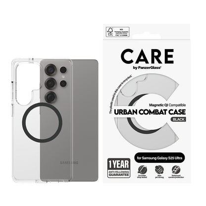 Case for Samsung Galaxy S25 Ultra S938, PanzerGlass, Urban Combat Care, Black Transparent