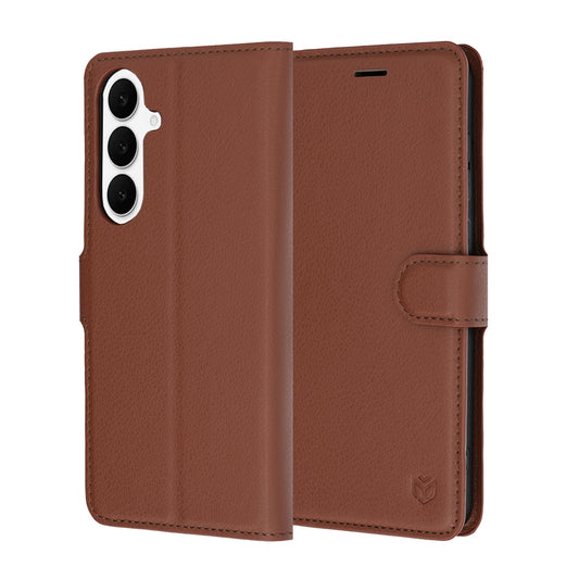 Puzdro na Samsung Galaxy S26 FE / S25 FE, Techsuit, kožené folio, hnedé