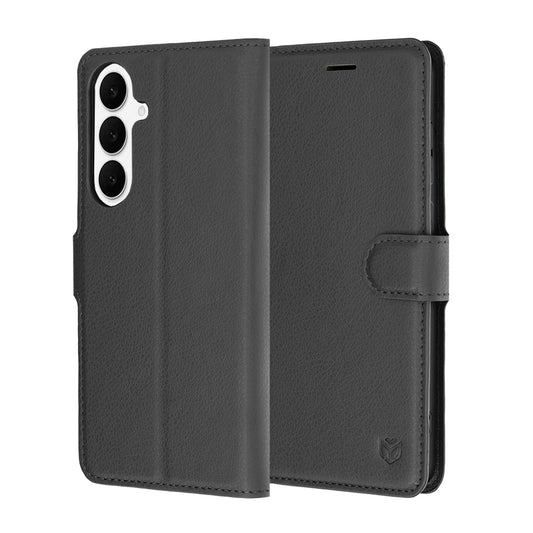 Puzdro na Samsung Galaxy S26 FE / S25 FE, Techsuit, kožené folio, čierne