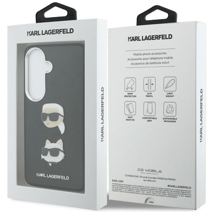 Puzdro pre Samsung Galaxy S26 Plus S947, Karl Lagerfeld, Saffiano Karl & Choupette's Head Pin, Čierne