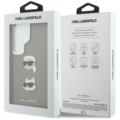 Puzdro pre Samsung Galaxy S26 Ultra S948, Karl Lagerfeld, Saffiano Karl & Choupette's Head Pin, Sivé