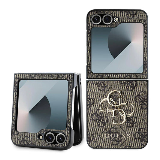 Puzdro pre Samsung Galaxy Z Flip7 FE F761 / Z Flip6 F741, Guess, 4G Metal Logo, Hnedé