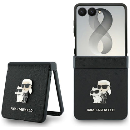 Puzdro pre Samsung Galaxy Z Flip8 F776, Karl Lagerfeld, Saffiano Karl & Choupette kovová spona, čierne
