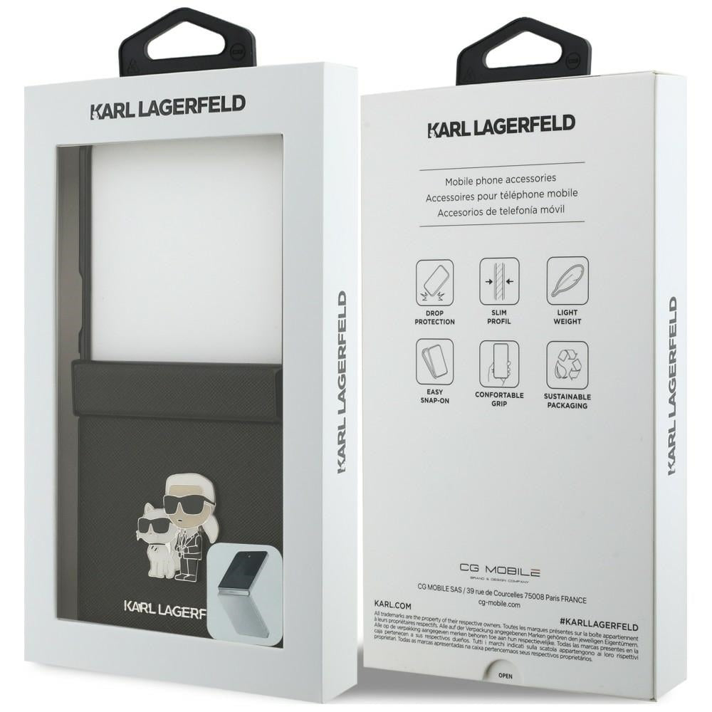 Puzdro pre Samsung Galaxy Z Flip8 F776, Karl Lagerfeld, Saffiano Karl & Choupette kovová spona, čierne