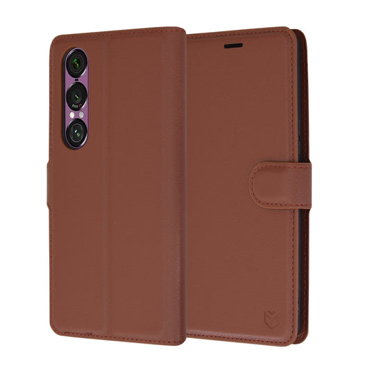 Puzdro na Sony Xperia 1 VI, Techsuit, kožené folio, hnedé