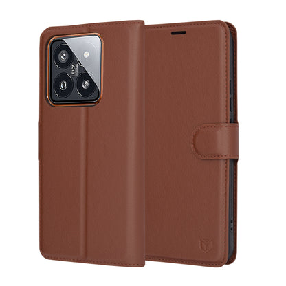 Puzdro pre Xiaomi 14 Pro, Techsuit, kožené folio, hnedé
