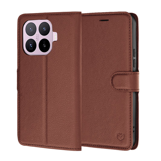 Case for Xiaomi 17T, Techsuit, Leather Folio, Brown