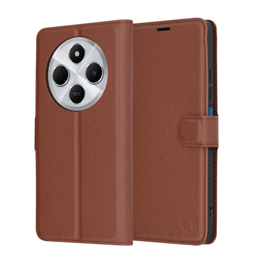 Puzdro na Xiaomi Poco C75 / Redmi 14C, Techsuit, kožené folio, hnedé