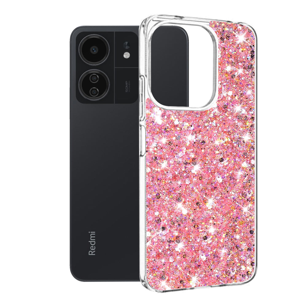 Puzdro pre Xiaomi Poco M6 / C65 / Redmi 13C 5G / 13C, Techsuit, Sparkly Glitter, Ružová