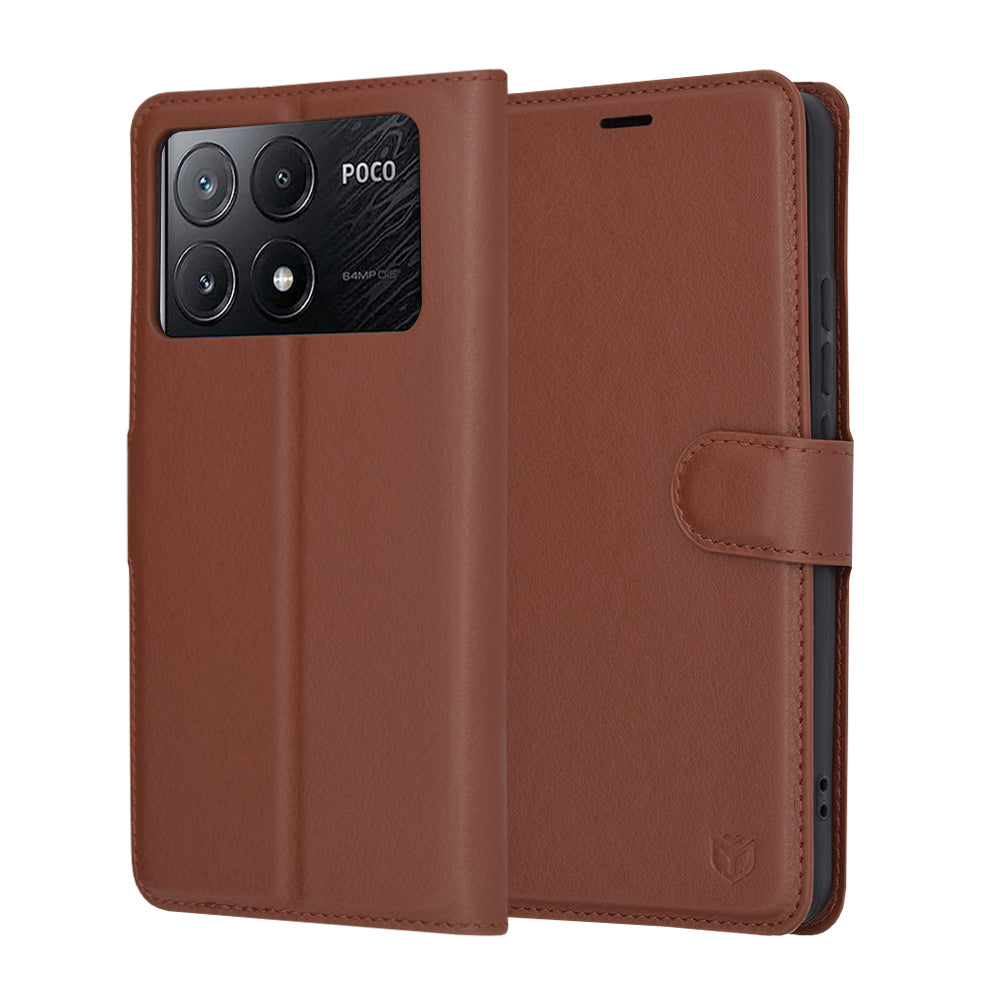 Puzdro pre Xiaomi Poco X6 Pro, Techsuit, kožené folio, hnedé