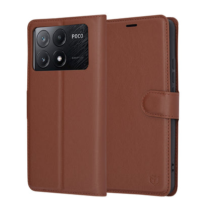 Puzdro pre Xiaomi Poco X6 Pro, Techsuit, kožené folio, hnedé