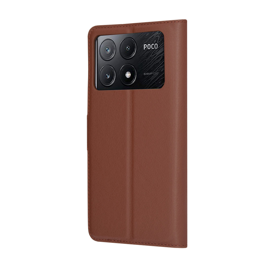 Puzdro pre Xiaomi Poco X6 Pro, Techsuit, kožené folio, hnedé