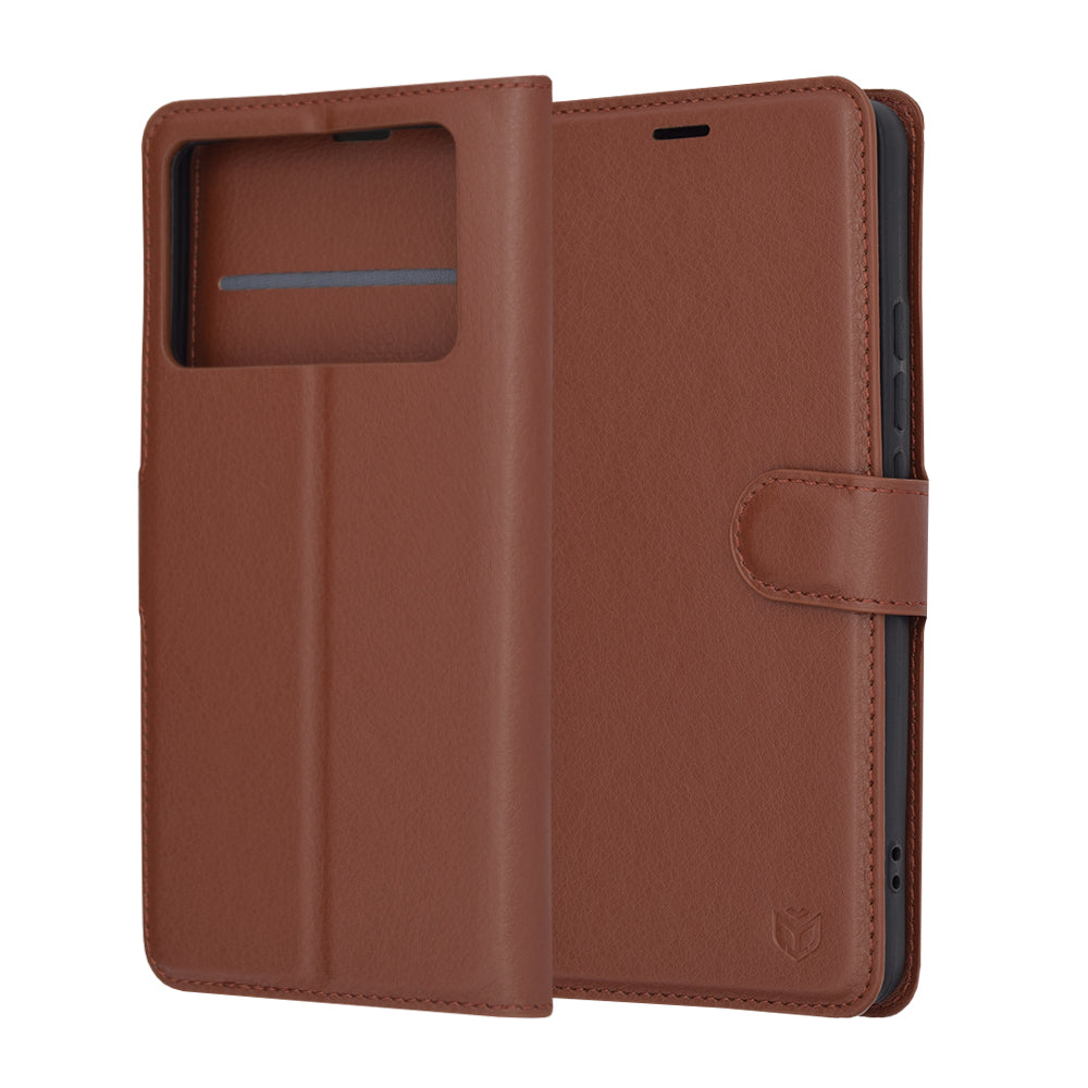 Puzdro pre Xiaomi Poco X6 Pro, Techsuit, kožené folio, hnedé