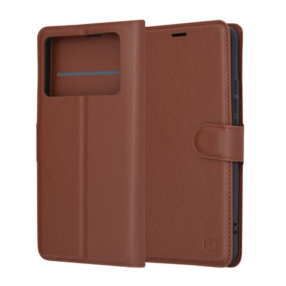 Puzdro pre Xiaomi Poco X6 Pro, Techsuit, kožené folio, hnedé