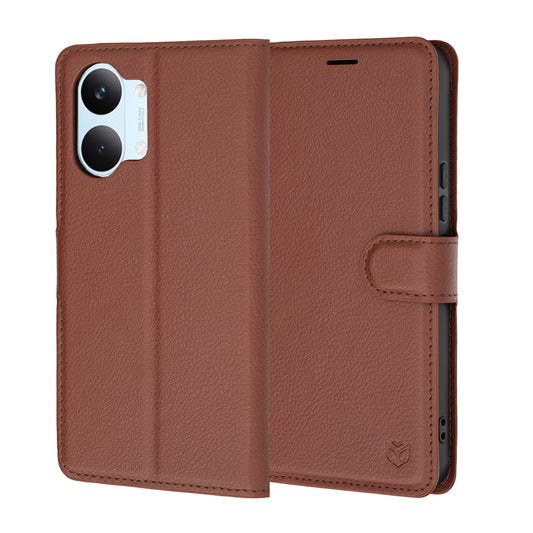 Puzdro pre Xiaomi Poco X8 Pro Max, Techsuit, kožené folio, hnedé