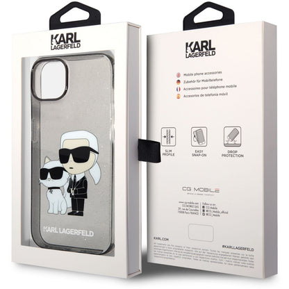 Puzdro pre Apple iPhone 14 Plus, Karl Lagerfeld, IML Glitter Karl and Choupette NFT, Čierne