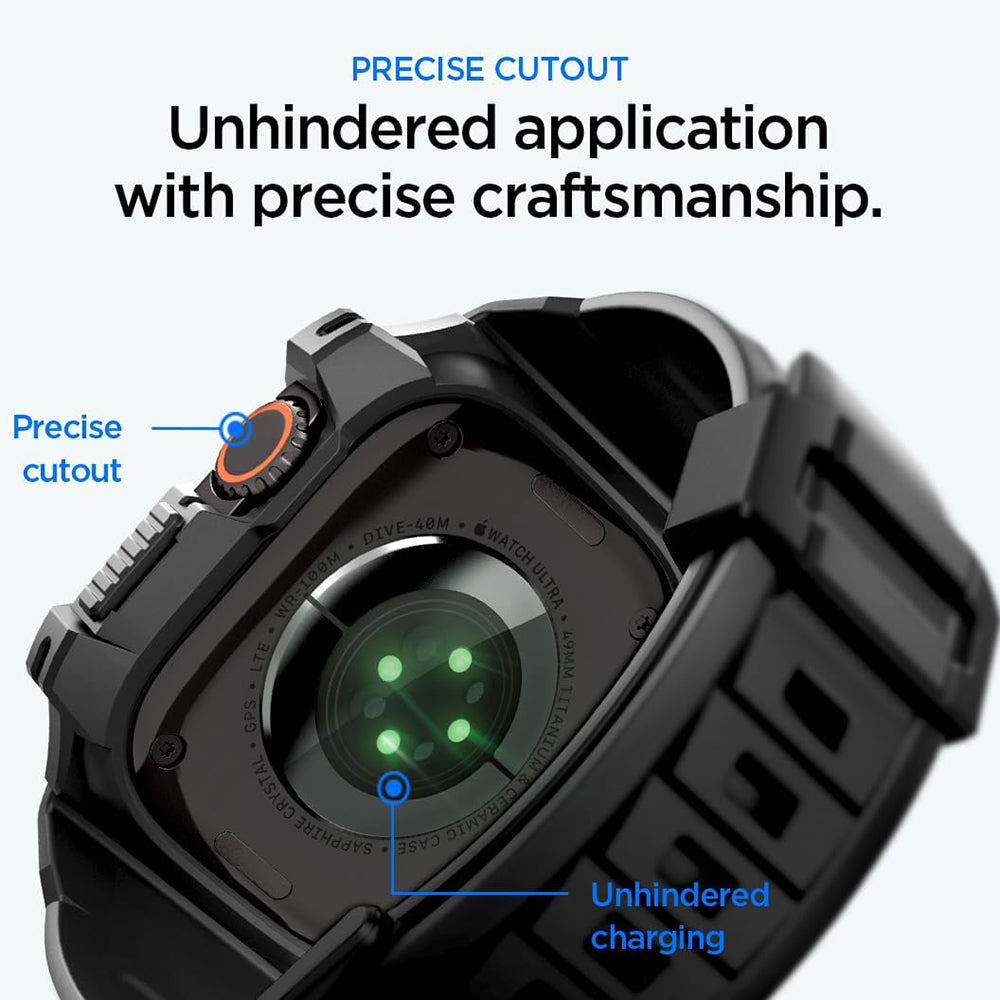 Puzdro Spigen Rugged Armor Pro s ochranným sklom pre Apple Watch Ultra Series, čierne ACS12053