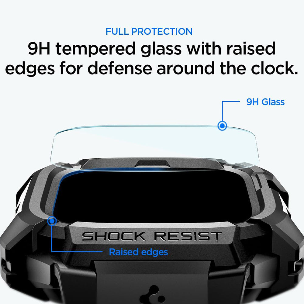 Puzdro Spigen Rugged Armor Pro s ochranným sklom pre Apple Watch Ultra Series, čierne ACS12053