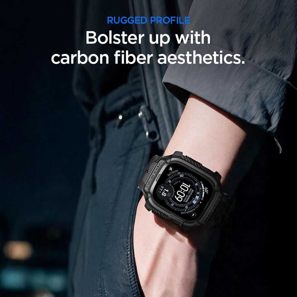 Puzdro Spigen Rugged Armor Pro s ochranným sklom pre Apple Watch Ultra Series, čierne ACS12053