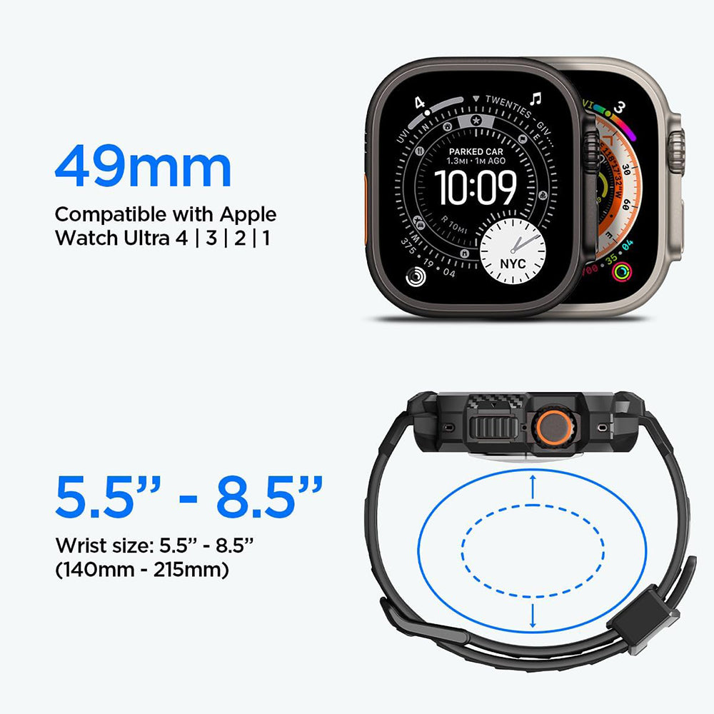 Puzdro Spigen Rugged Armor Pro s ochranným sklom pre Apple Watch Ultra Series, čierne ACS12053