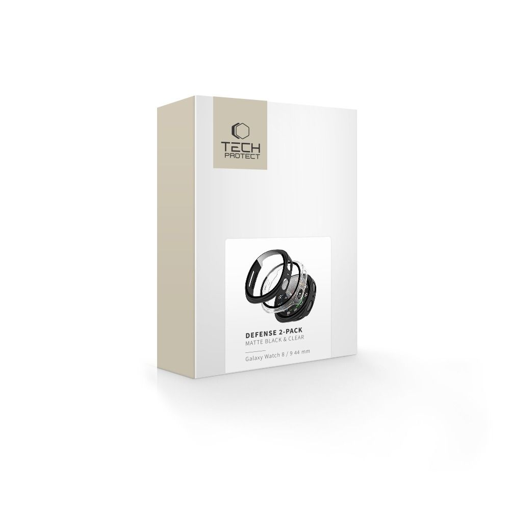 Puzdro Tech-Protect Defense pre Samsung Galaxy Watch 9 / Watch8 44mm, Sada 2 kusy, Čierna / Priehľadná