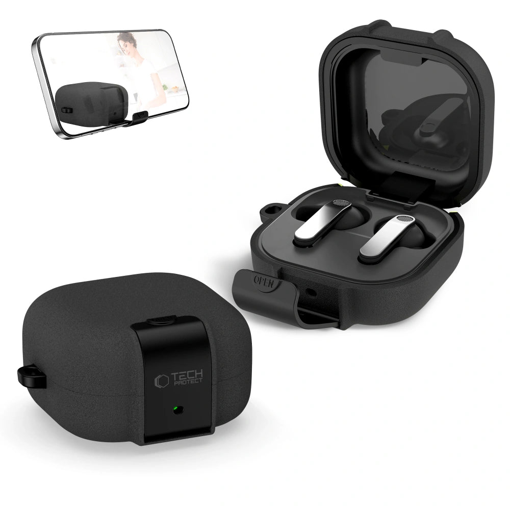 Puzdro Tech-Protect Slim Hook pre Samsung Galaxy Buds4 / Buds4 Pro, Čierne