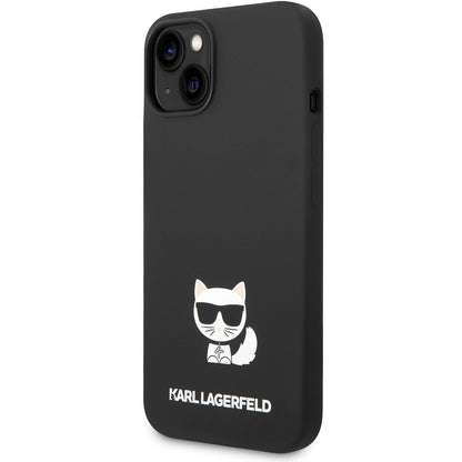 Puzdro pre Apple iPhone 14 Plus, Karl Lagerfeld, Silikónové telo Choupette, Čierna