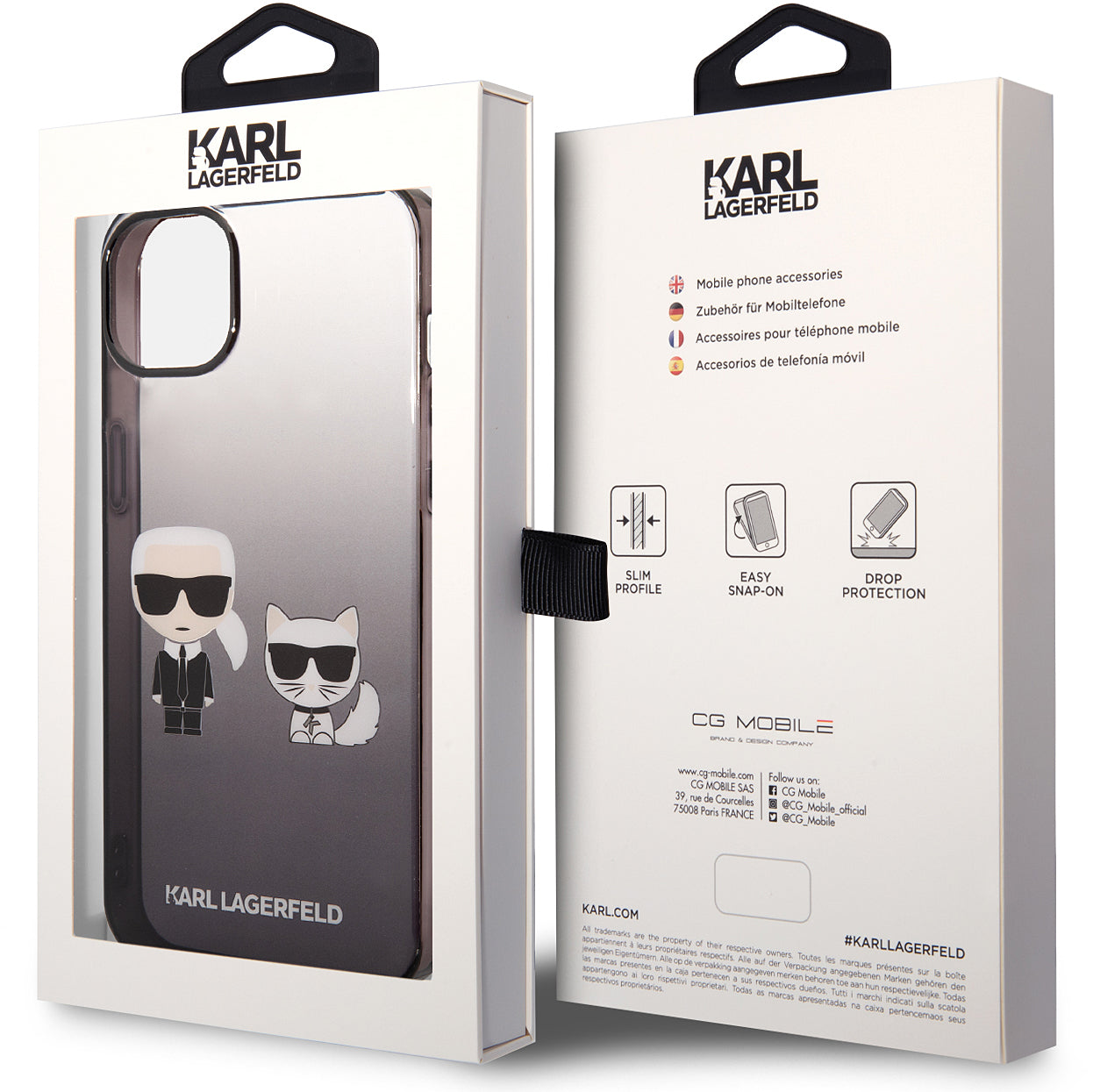 Puzdro pre Apple iPhone 14 Plus, Karl Lagerfeld, Gradient Karl & Choupette, Čierne