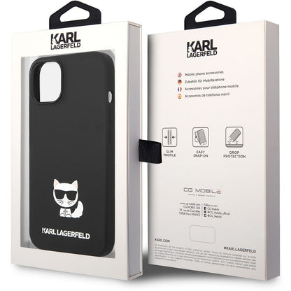 Puzdro pre Apple iPhone 14 Plus, Karl Lagerfeld, Silikónové telo Choupette, Čierna