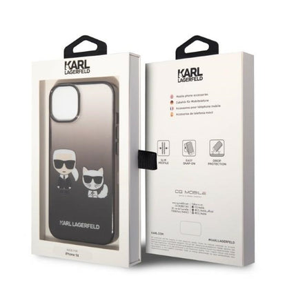 Puzdro pre Apple iPhone 14 Plus, Karl Lagerfeld, Gradient Karl & Choupette, Čierne
